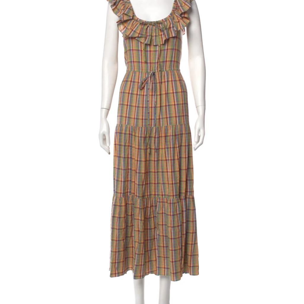 Doen Plaid Ruffle-Trim Maxi Dress In Multicolor